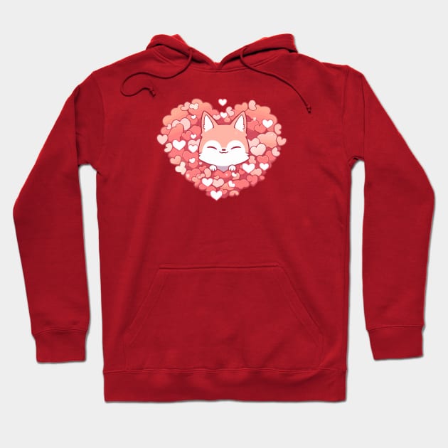 Cut fox hiding in a pile of hearts Hoodie by etherElric